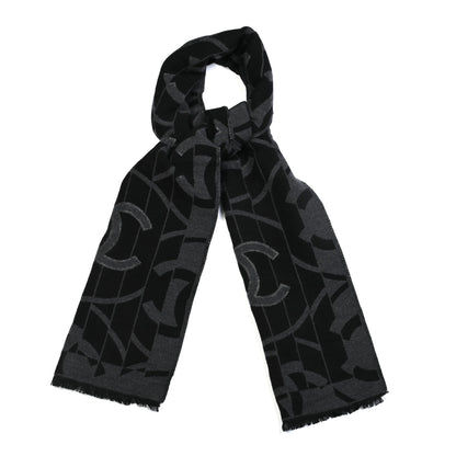 Chanel Wool Silk CC Scarf Grey Black 1 of 4