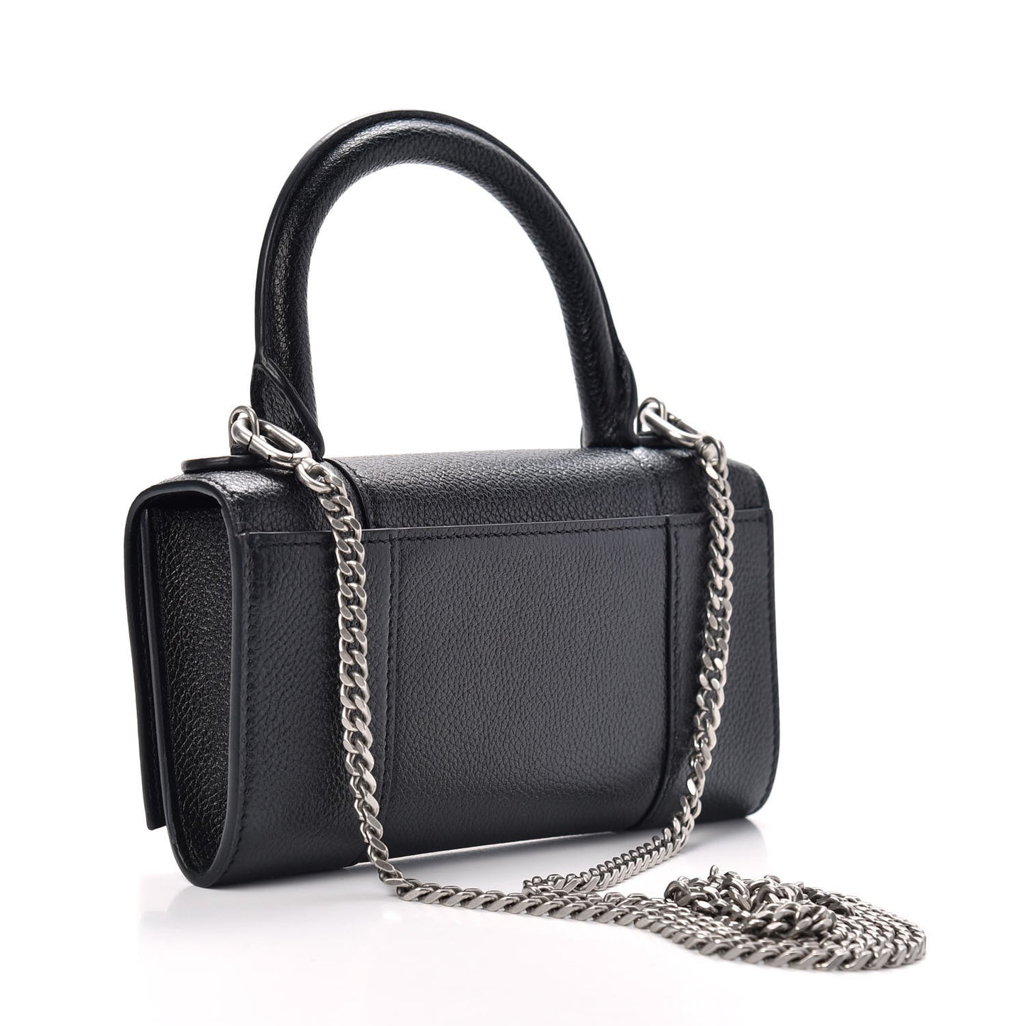 Grained Calfskin Hourglass Top Handle Crossbody Phone Holder Black