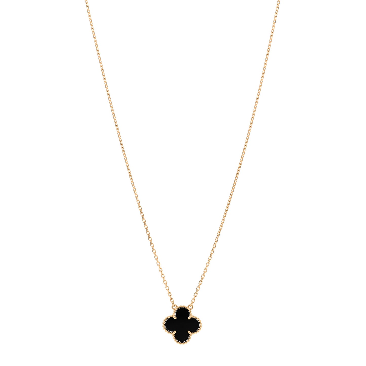 18K Yellow Gold Black Onyx Vintage Alhambra Pendant Necklace