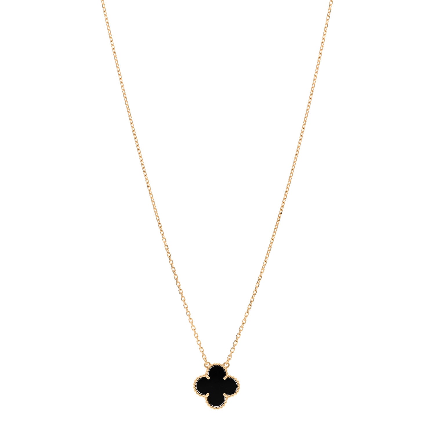 Van Cleef & Arpels 18K Yellow Gold Black Onyx Vintage Alhambra Pendant Necklace 1 of 5