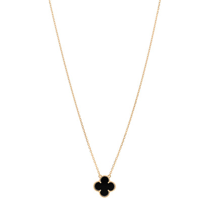 Van Cleef & Arpels 18K Yellow Gold Black Onyx Vintage Alhambra Pendant Necklace 1 of 5