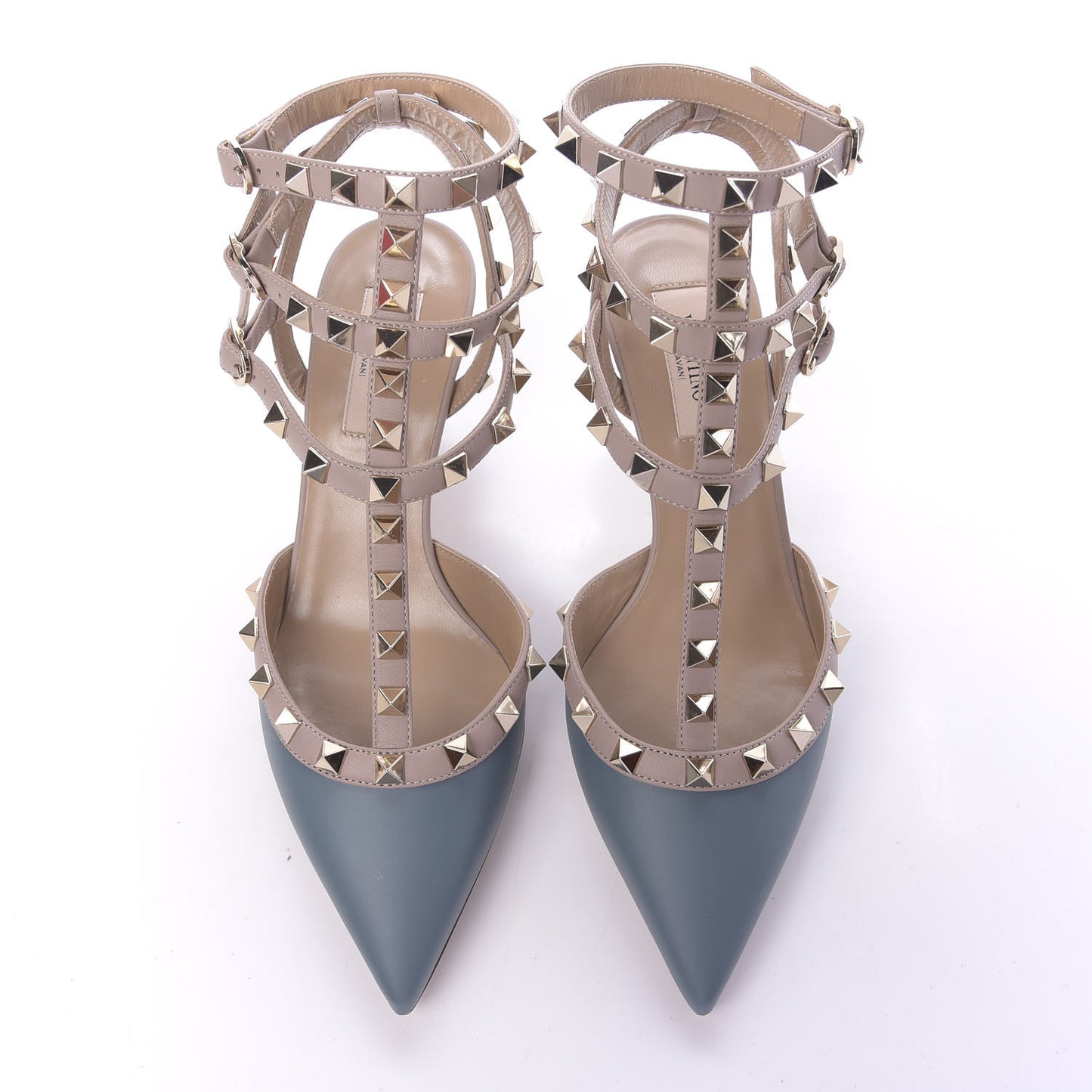 Calfskin Nappa Rockstud Ankle Strap 65mm Pumps 36.5 Amadeus Poudre