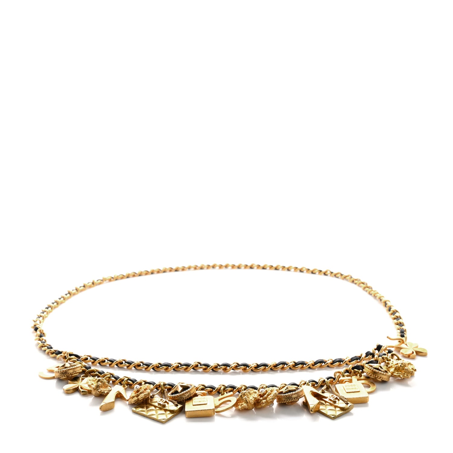 Chanel Lambskin Gold Chain Iconic Charm Belt Black Gold 1 of 5