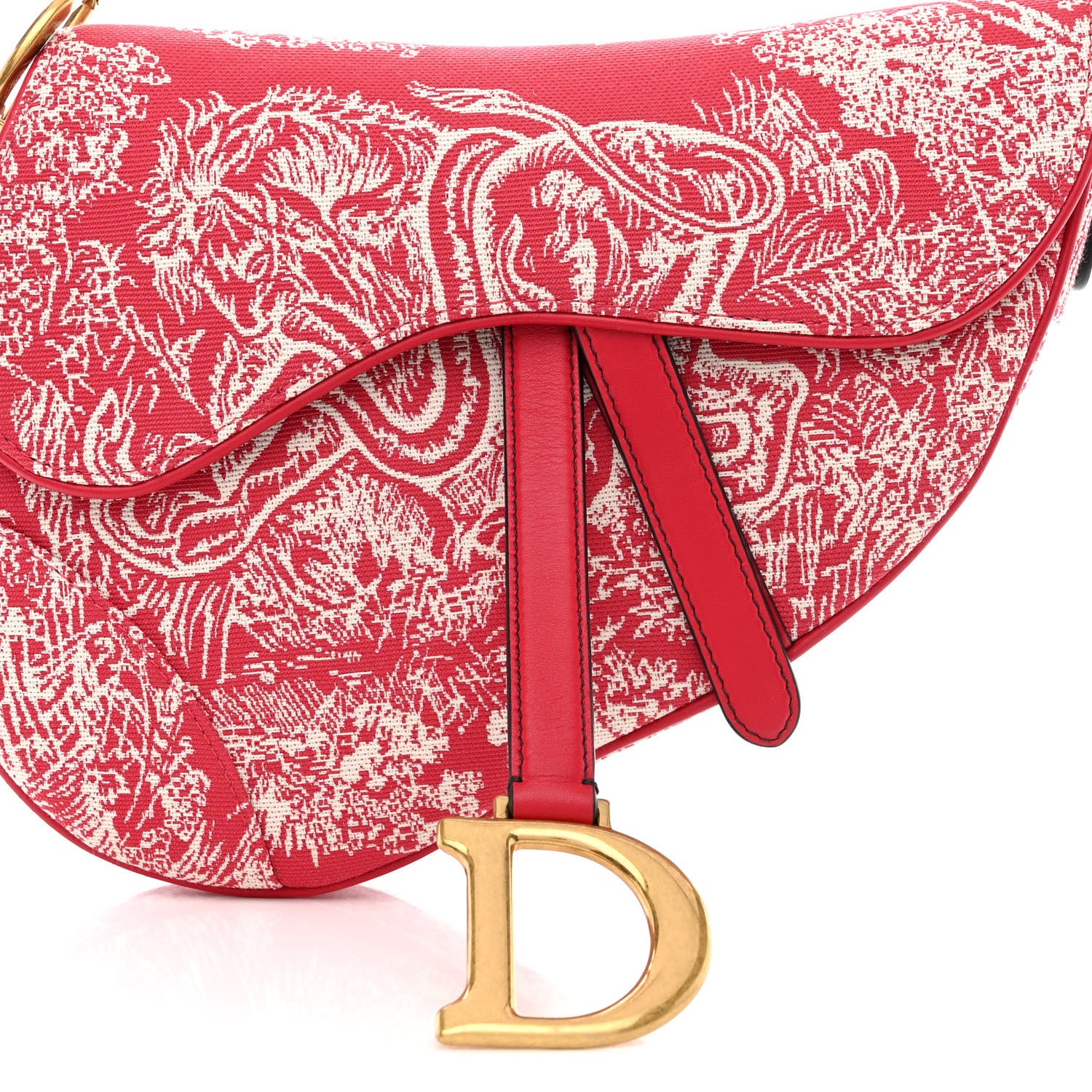Christian Dior Canvas Reverse Embroidered Toile De Jouy Saddle Bag Red 8 of 10