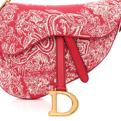 Christian Dior Canvas Reverse Embroidered Toile De Jouy Saddle Bag Red 8 of 10