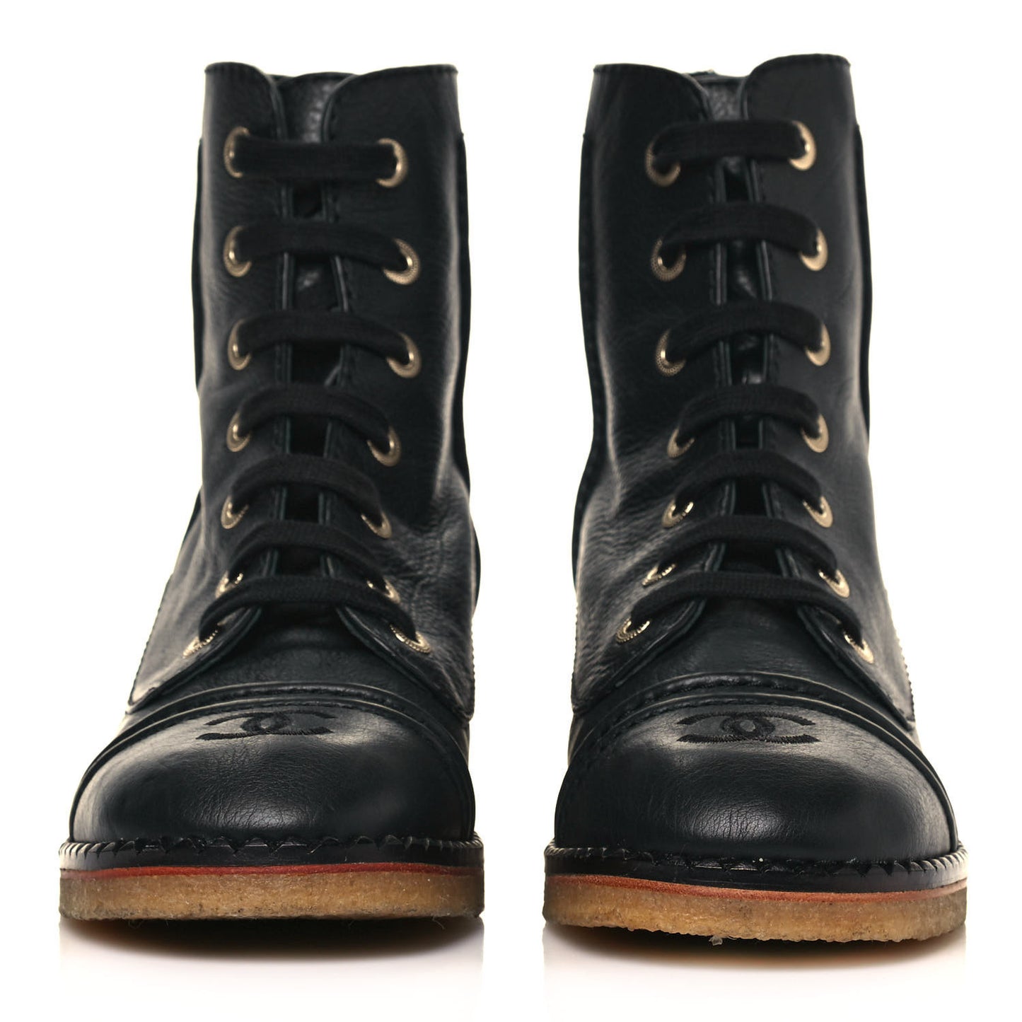 Calfskin Lace Up Combat Boots 38.5 Black