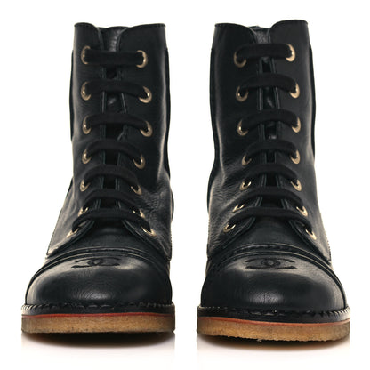 Chanel Calfskin Lace Up Combat Boots 38.5 Black 2 of 12