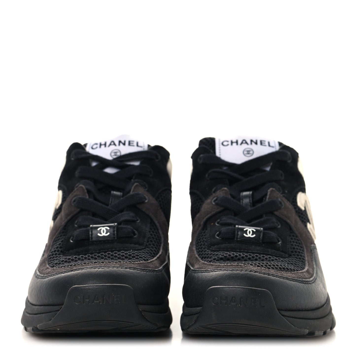 Mesh Suede Grained Calfskin Womens CC Sneakers 37.5 Black White