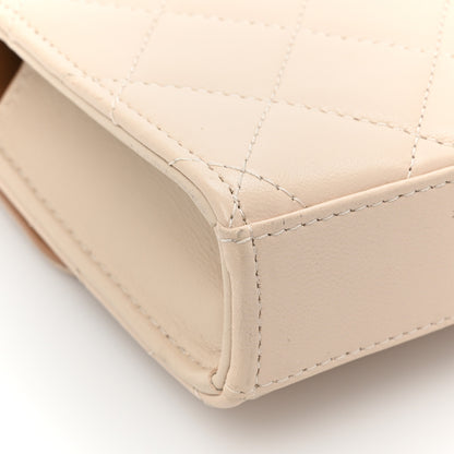 Chanel Lambskin Quilted Bi-Color Top Handle Clutch With Chain Beige Brown 10 of 11