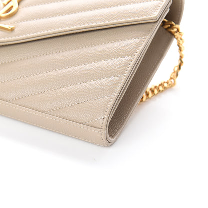 Saint Laurent Grain De Poudre Matelasse Monogram Chain Wallet Sea Salt 8 of 8