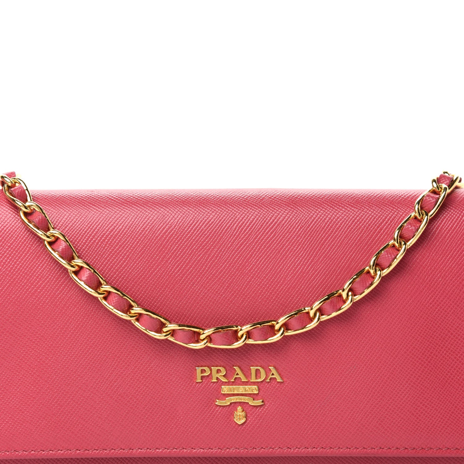 Prada Saffiano Metal Oro Chain Wallet Peonia 10 of 10