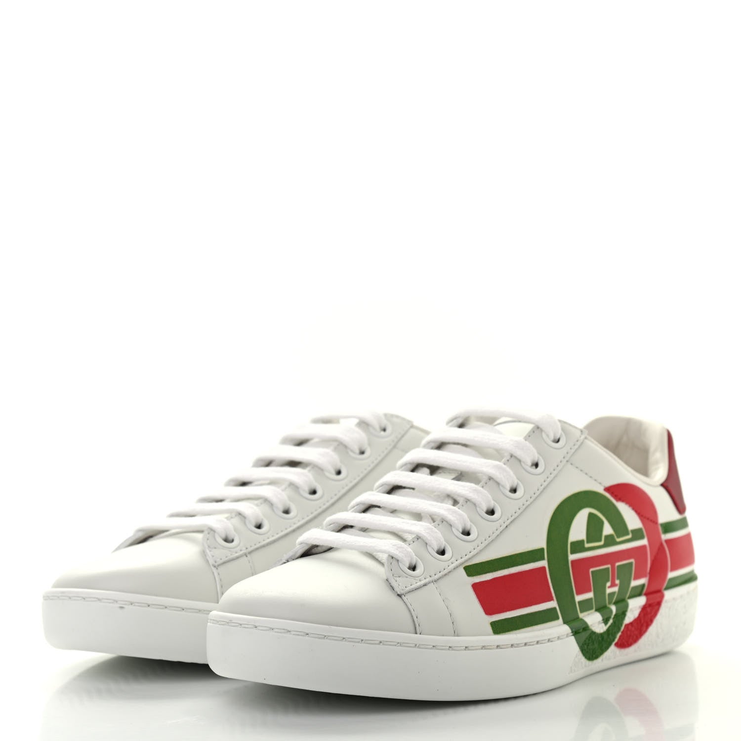 Gucci Calfskin Interlocking G Womens New Ace Sneakers 35 White Red Flame Green 3 of 10