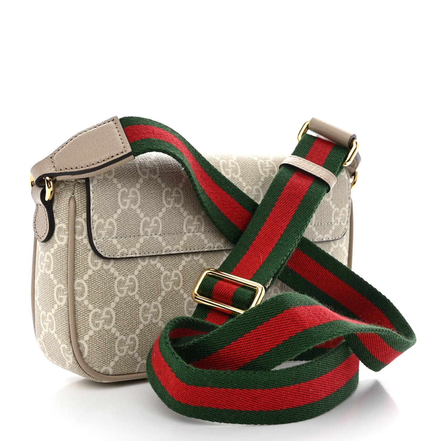 Gucci GG Supreme Monogram Textured Dollar Calfskin Web Mini Ophidia Envelope Shoulder Bag Beige Mystic White Oatmeal 3 of 11