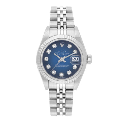 Rolex Stainless Steel 18K White Gold Diamond 26mm Oyster Perpetual Datejust Watch Blue Gradient 79174 1 of 4