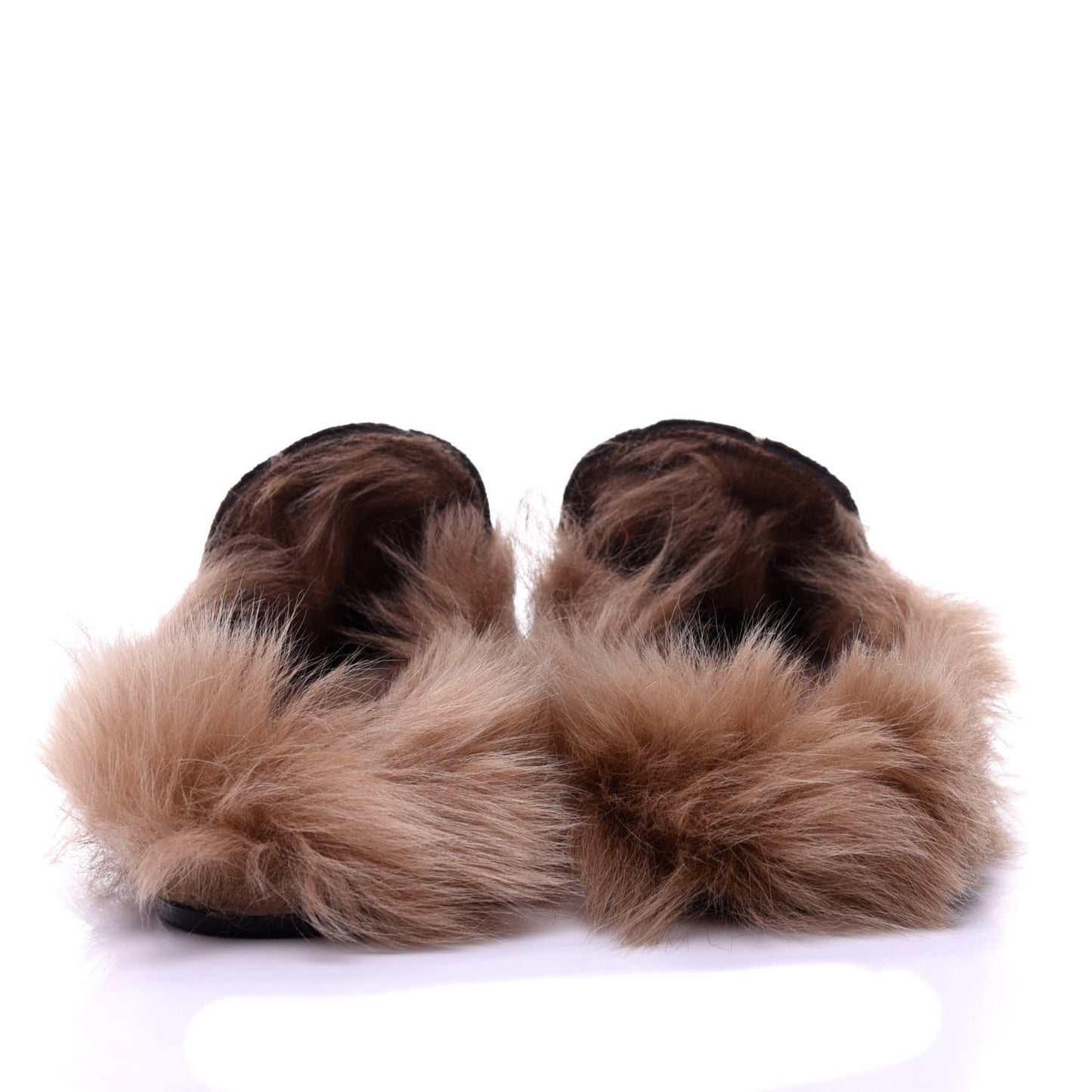 Velvet GG Monogram Fur Womens Princetown Slippers 37.5 Brown Black Natural