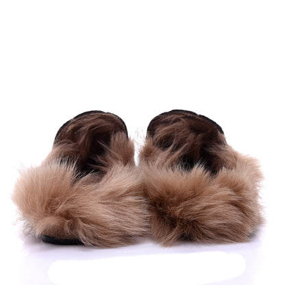 Gucci Velvet GG Monogram Fur Womens Princetown Slippers 37.5 Brown Black Natural 10 of 20