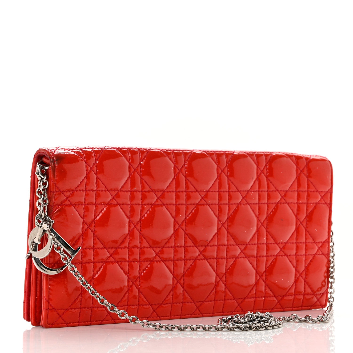 Christian Dior Patent Cannage Lady Dior Convertible Clutch Red 3 of 8