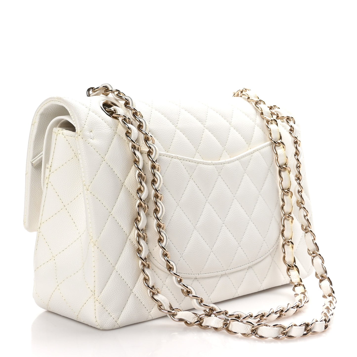 Caviar Quilted Medium Double Flap White