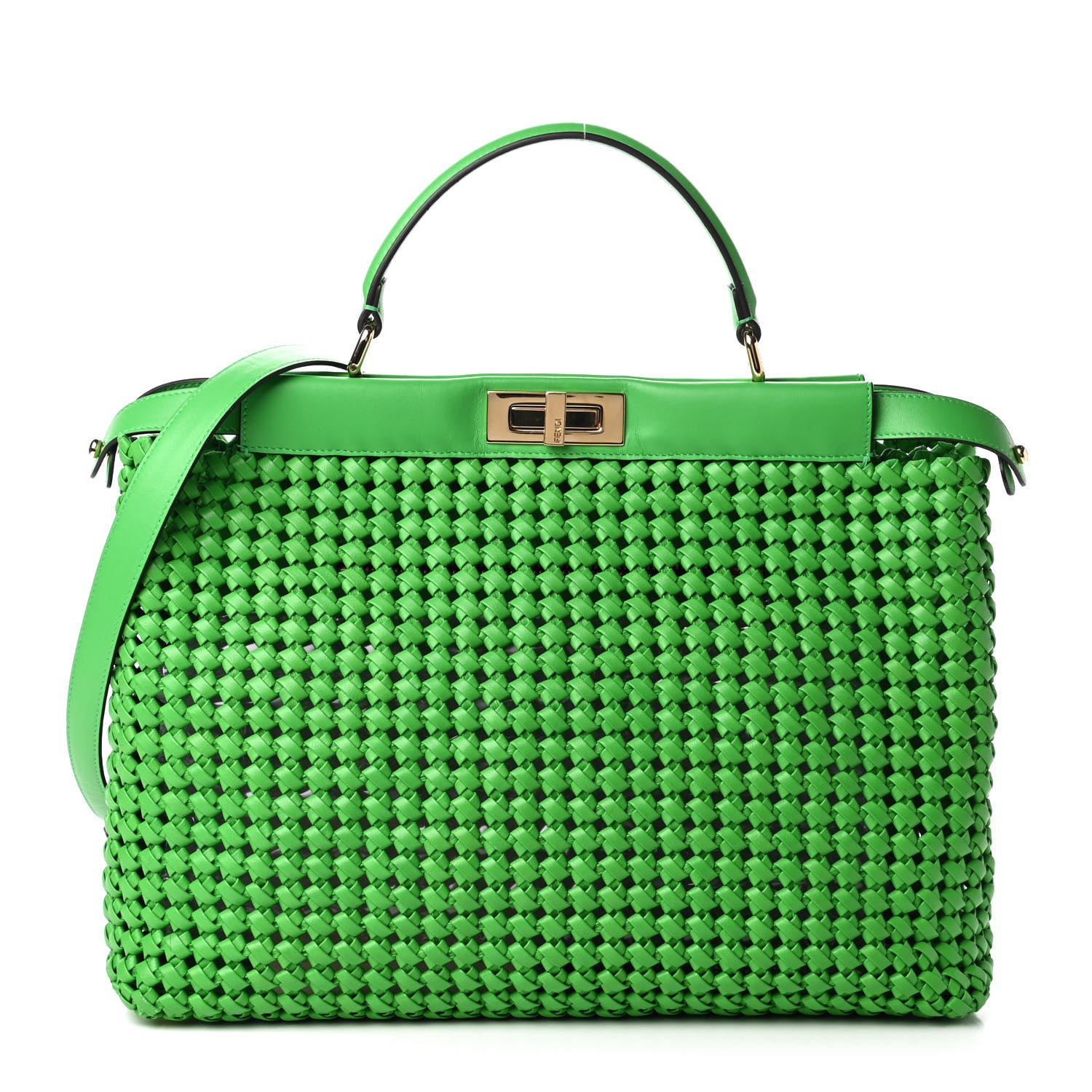 Fendi Nappa Matisse Intreccio Large Peekaboo Iconic Satchel Tomatillo 1 of 9