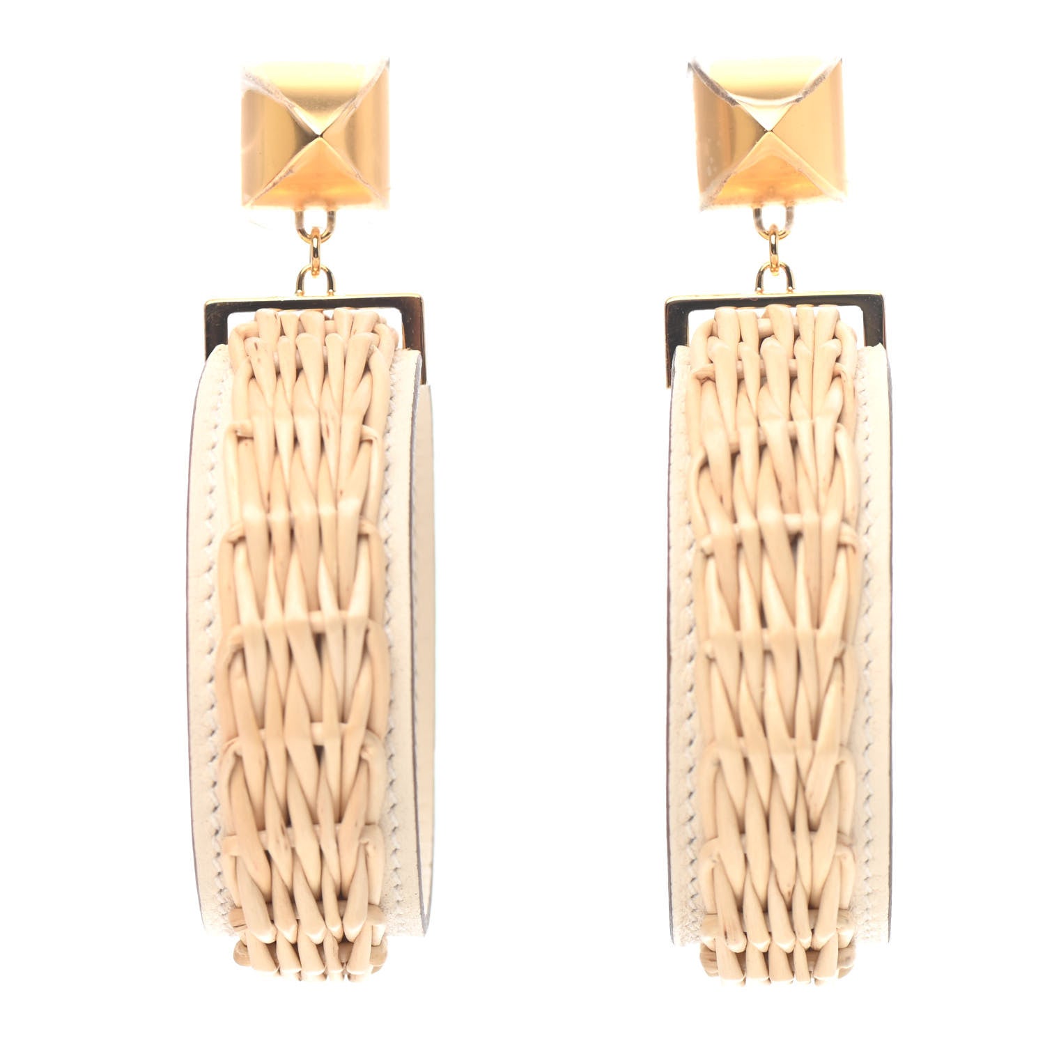 Hermes Wicker Swift Medor Picnic Earrings GM Nata 1 of 4
