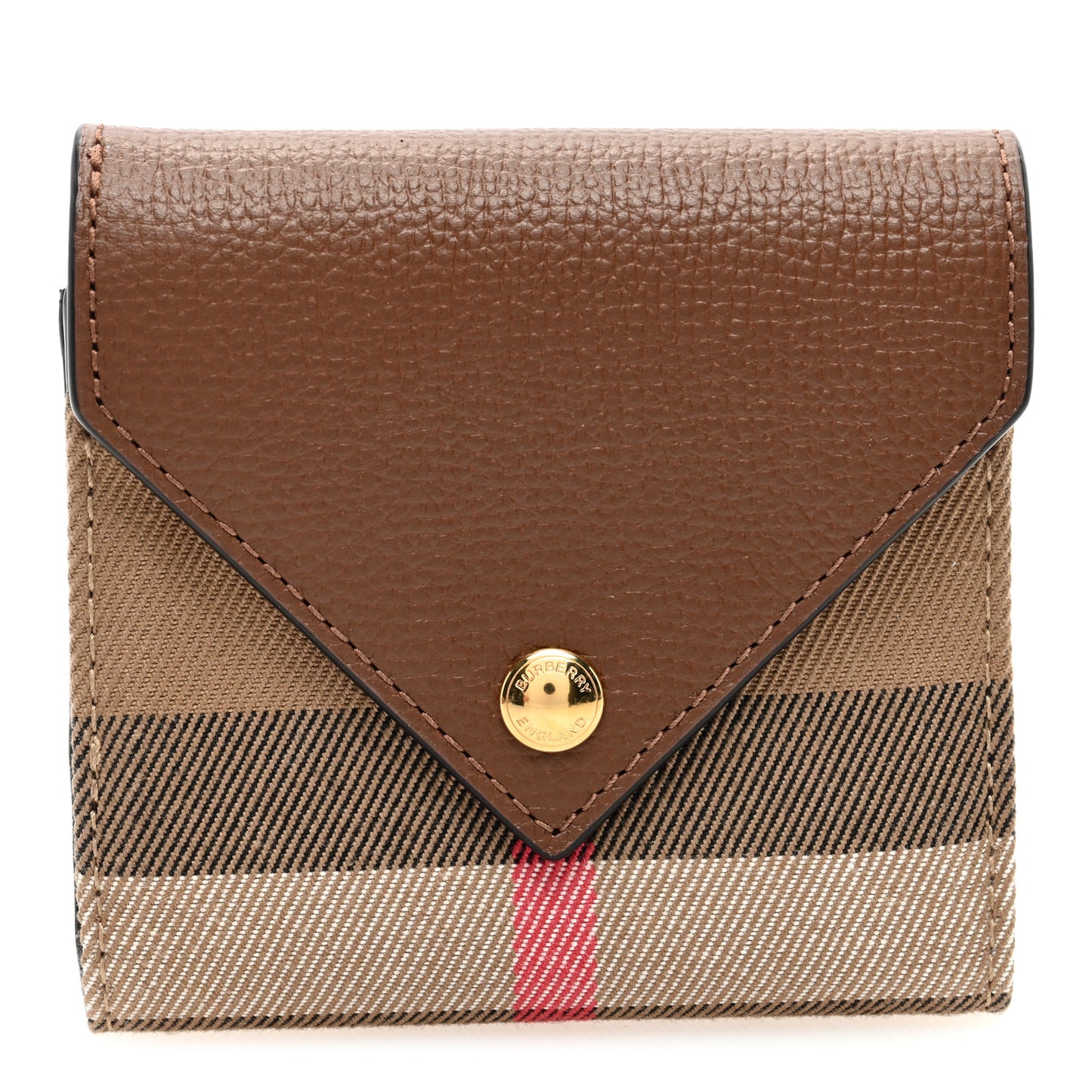Grainy Calfskin Vintage Check Lila Tri-Fold Wallet Tan