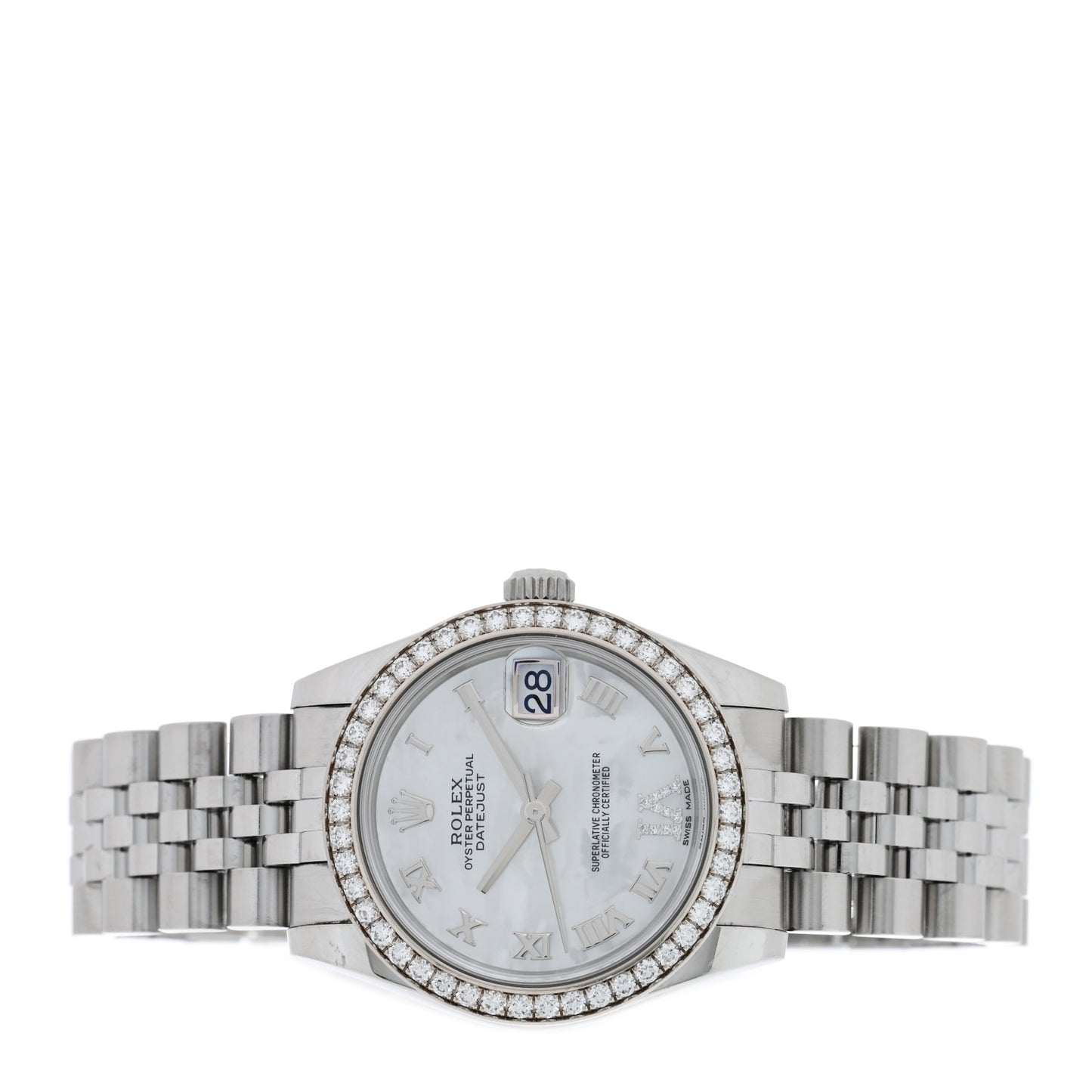 Stainless Steel 18K White Gold Diamond Mother of Pearl 31mm Oyster Perpetual Datejust Watch Roman 178384