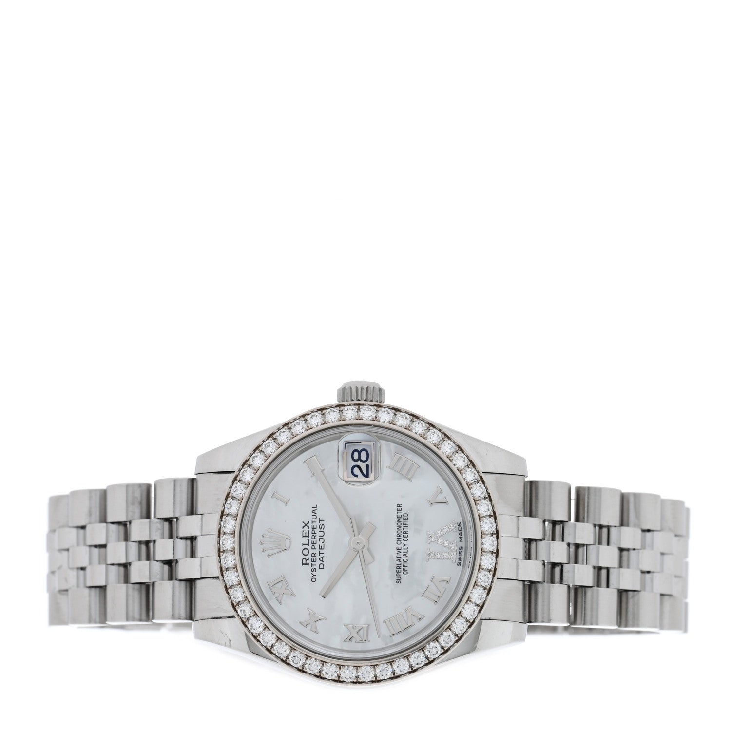 Rolex Stainless Steel 18K White Gold Diamond Mother of Pearl 31mm Oyster Perpetual Datejust Watch Roman 178384 2 of 5