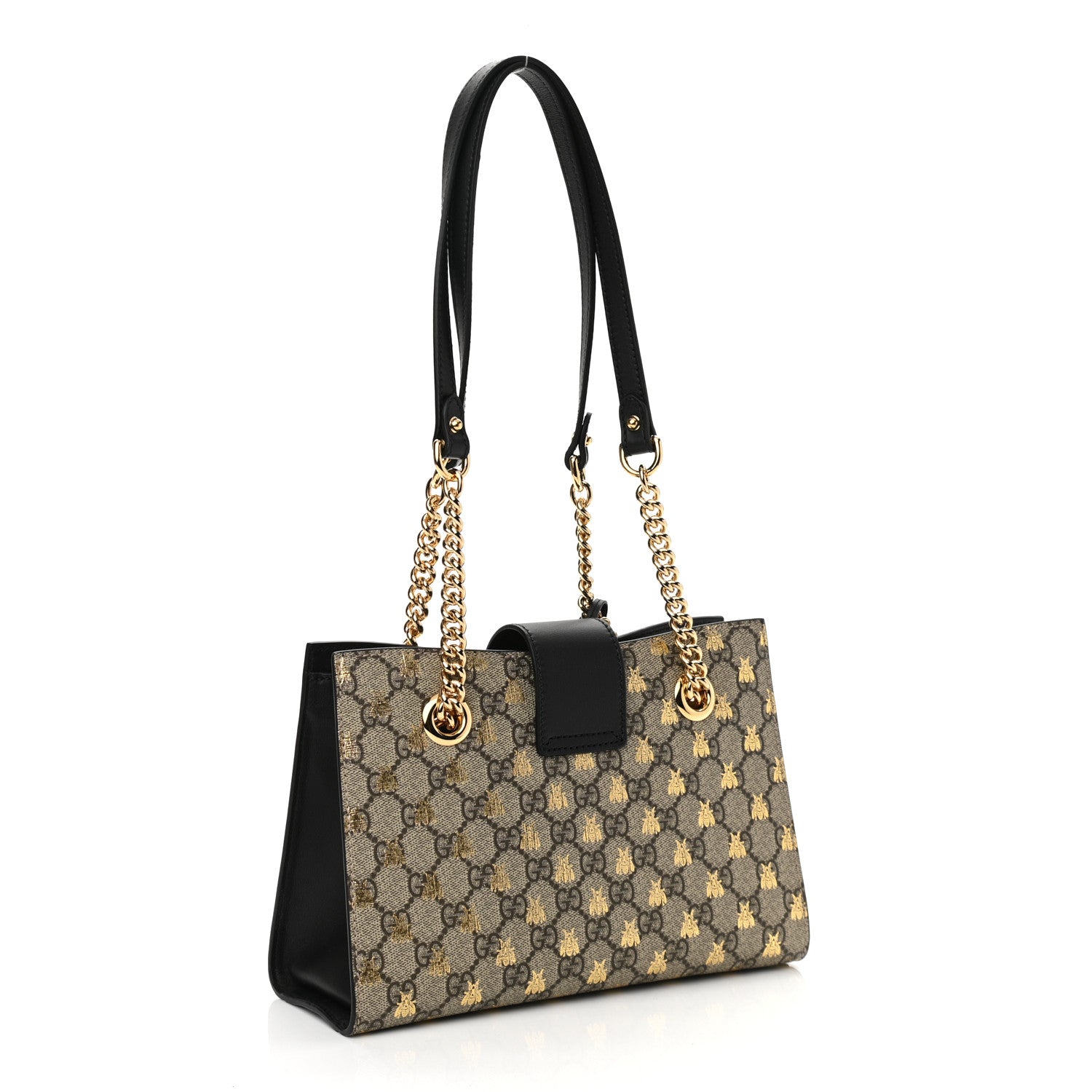 Gucci GG Supreme Monogram Bees Small Padlock Tote Beige Oro Black 3 of 10