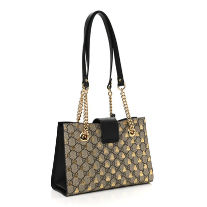 Gucci GG Supreme Monogram Bees Small Padlock Tote Beige Oro Black 3 of 10