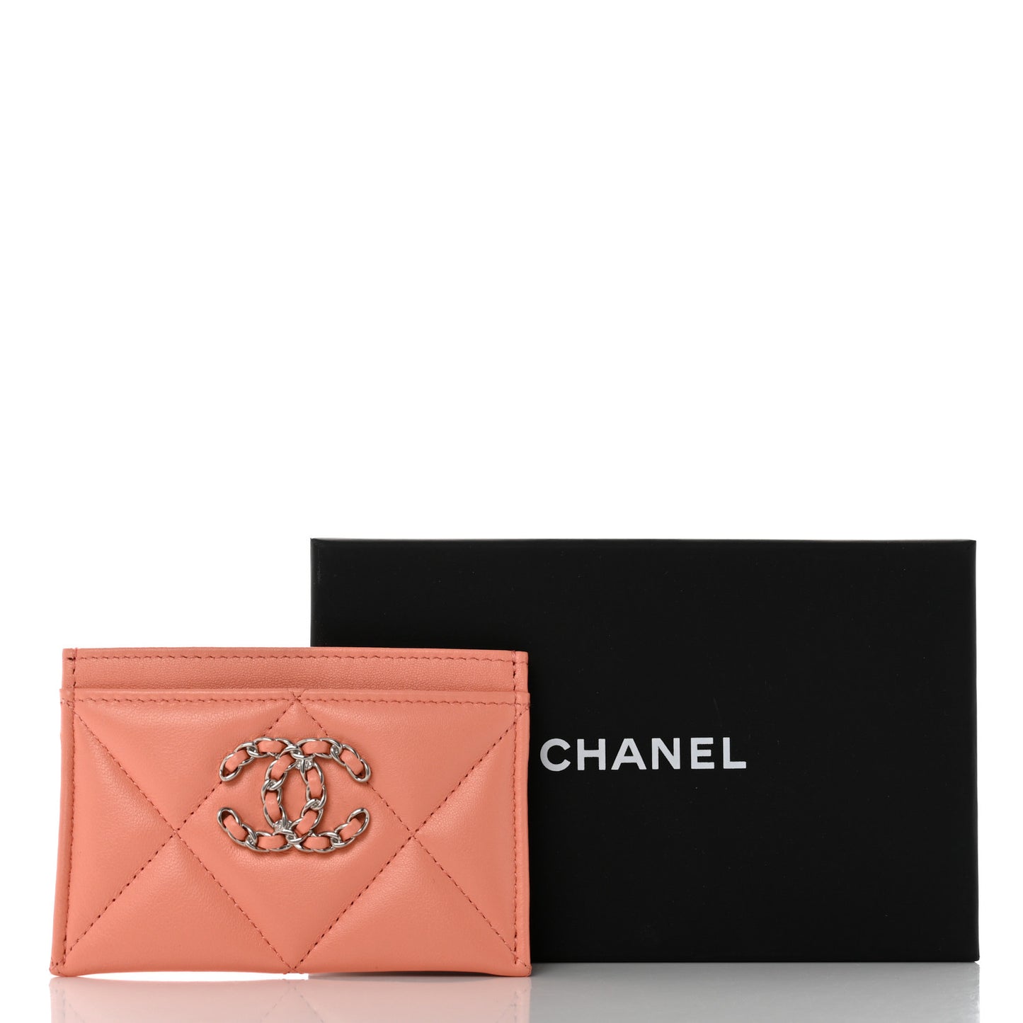 Lambskin Quilted Chanel 19 Card Holder Light Orange