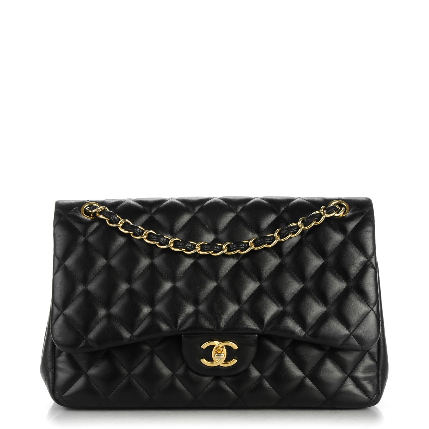 Lambskin Quilted Jumbo Double Flap Black