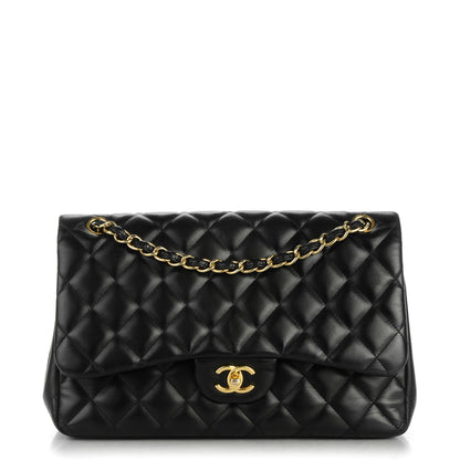 Chanel Lambskin Quilted Jumbo Double Flap Black 1 of 8