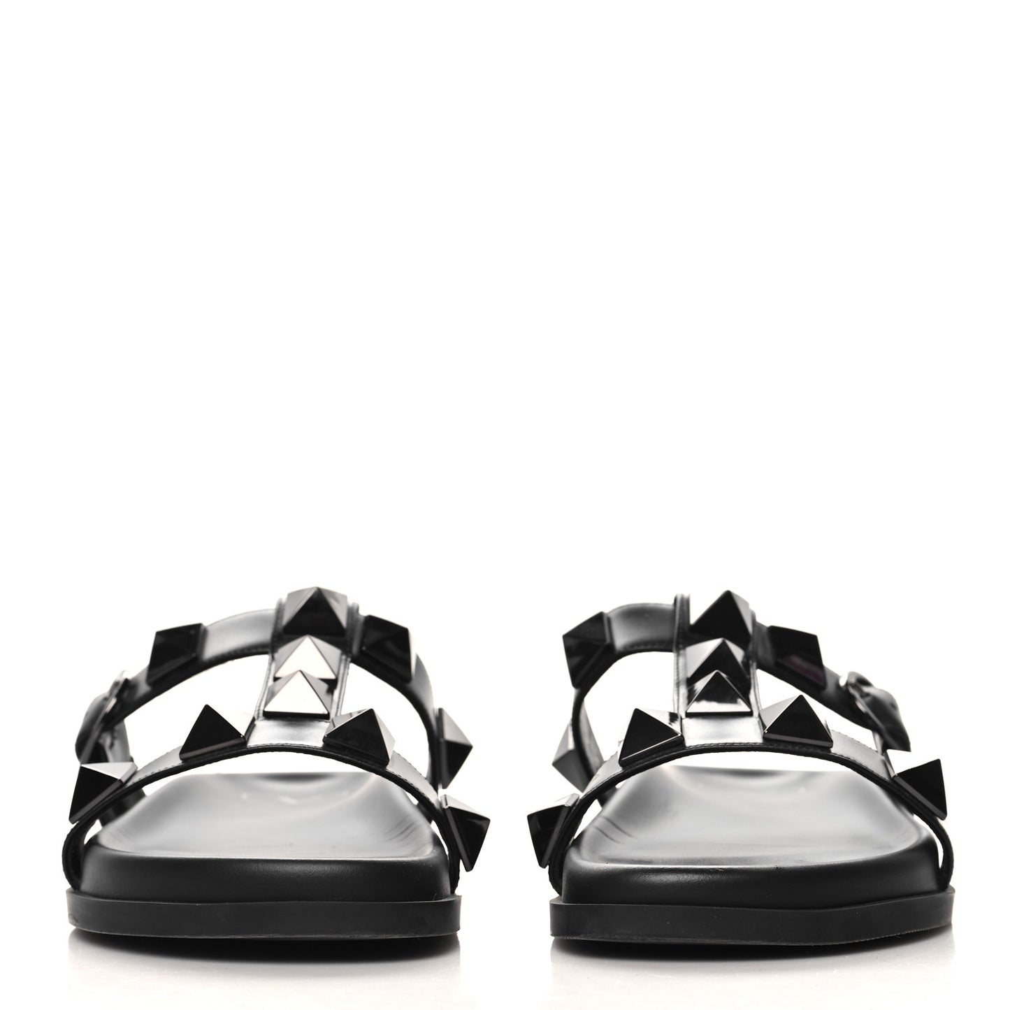 Calfskin Roman Stud Slide Sandals 37 Black