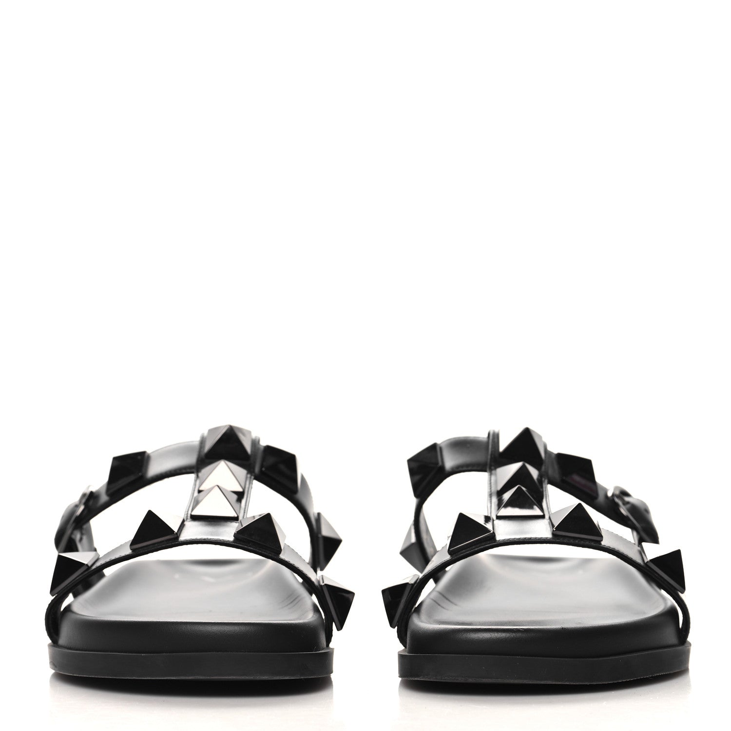 Valentino Garavani Calfskin Roman Stud Slide Sandals 37 Black 3 of 9