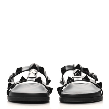Valentino Garavani Calfskin Roman Stud Slide Sandals 37 Black 3 of 9