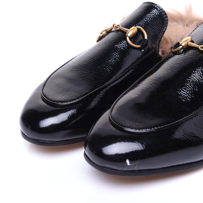 Gucci Patent Fur Womens Princetown Slippers 37.5 Black 10 of 10
