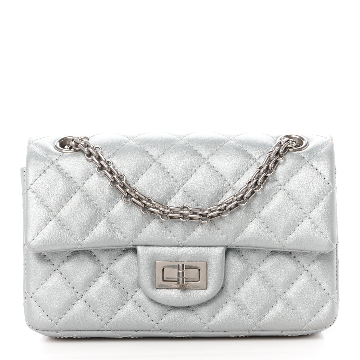 Metallic Grained Calfskin Quilted 2.55 Reissue Mini Flap Silver