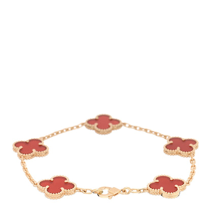 Van Cleef & Arpels VAN CLEEF & ARPELS 18K Yellow Gold Carnelian 5 Motifs Vintage Alhambra Bracelet 2 of 4