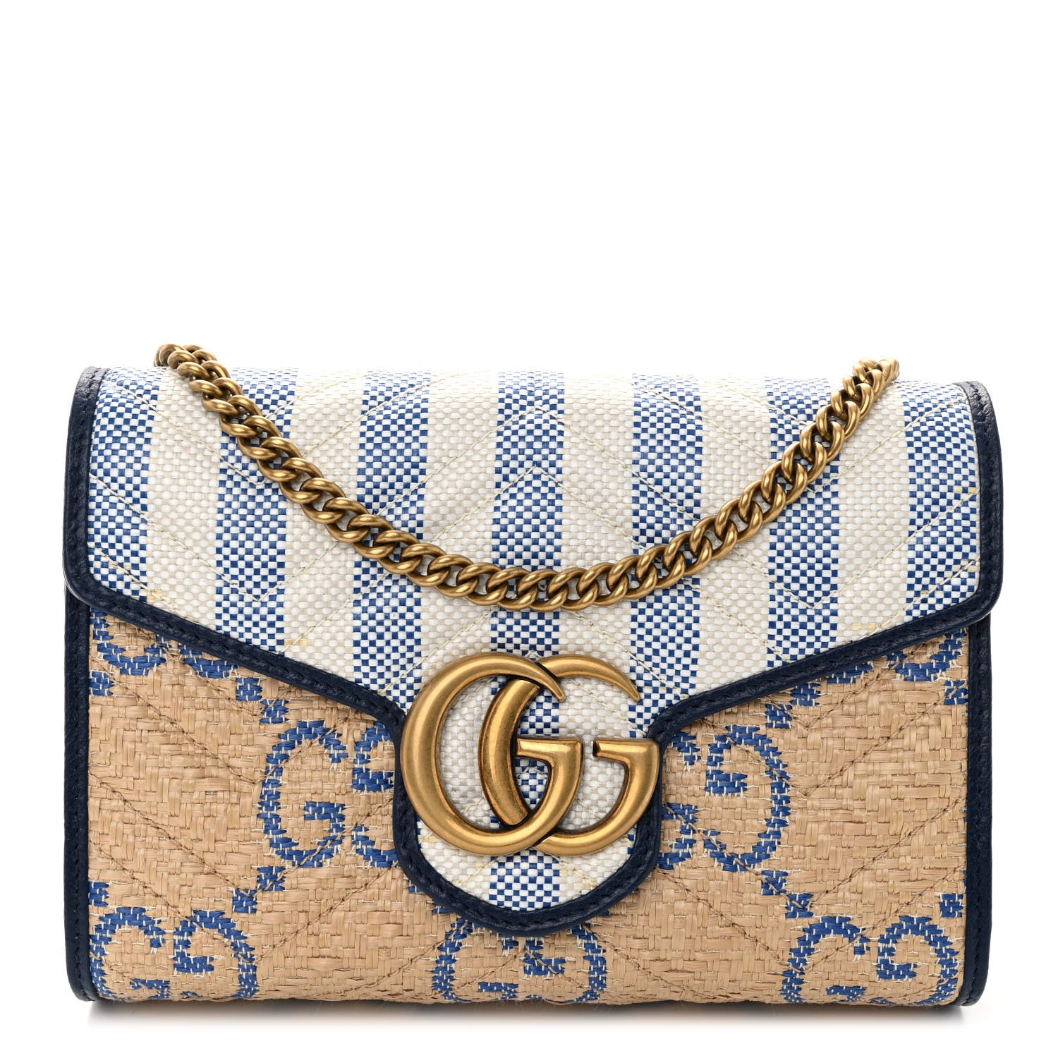Gucci Raffia GG Monogram Matelasse GG Marmont Chain Wallet Mystic White Royale Natural 1 of 11
