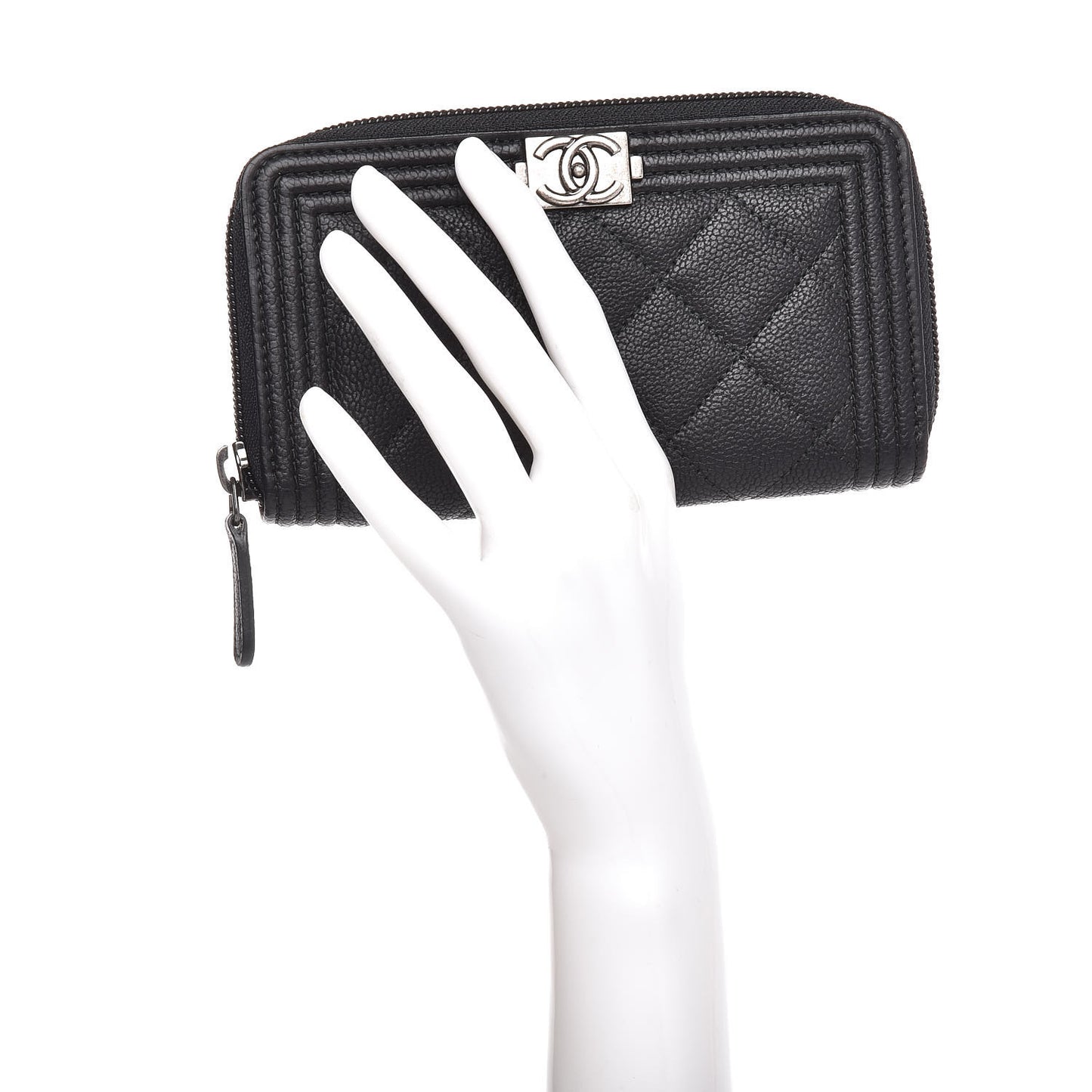 Caviar Quilted Small Boy Zip Around Wallet Black