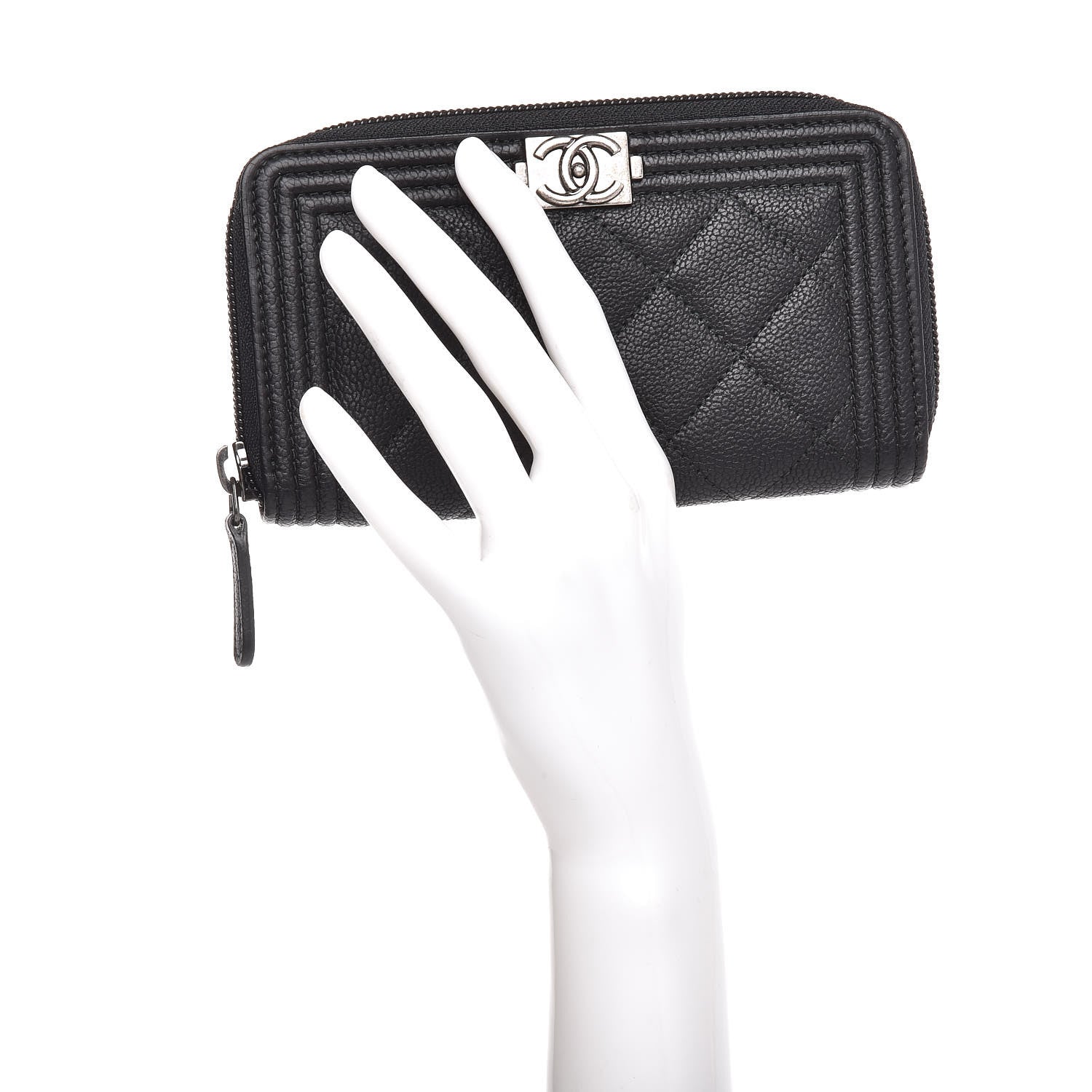 Chanel Caviar Quilted Small Boy Zip Around Wallet Black 2 of 9