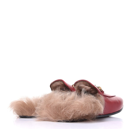 Gucci Betis Glamour Calfskin Fur Womens Princetown Slippers 39 Hibiscus Red Naturale 4 of 10