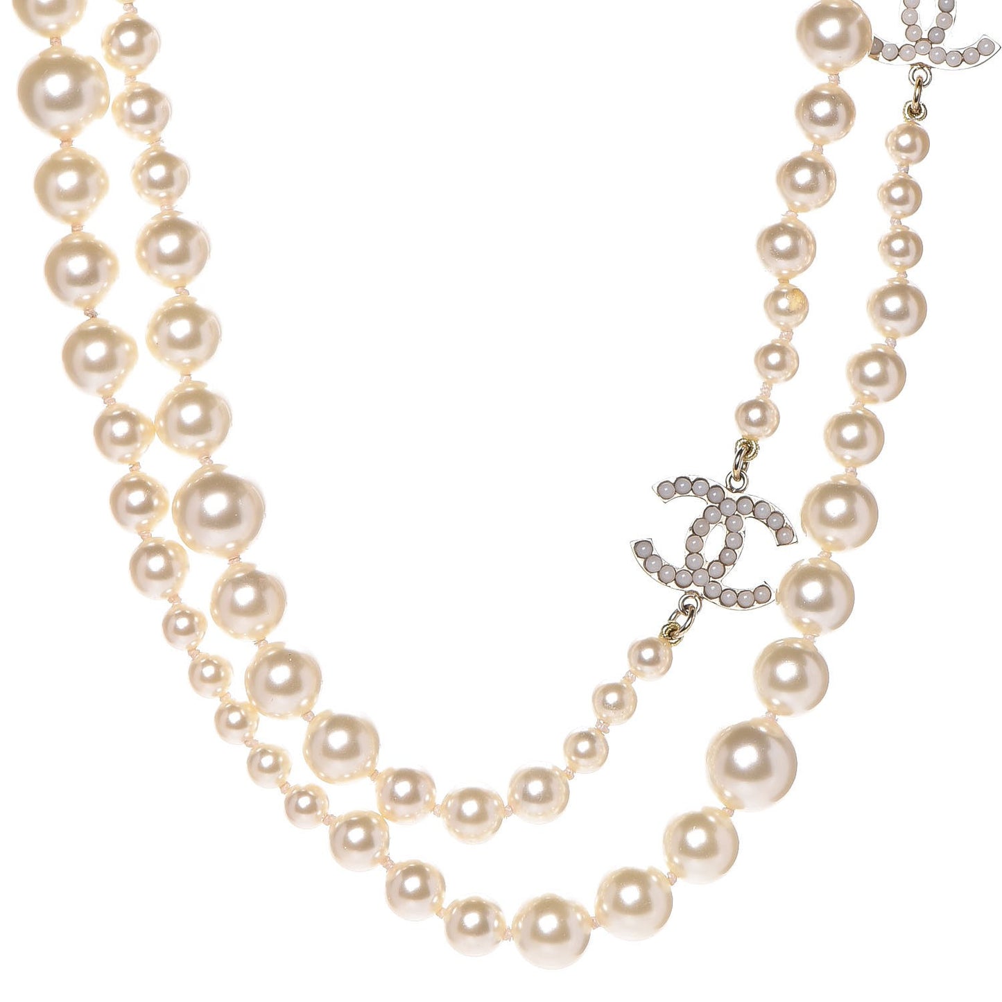 Graduated Pearl CC Long Necklace Gold