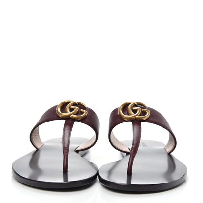 Gucci Calfskin GG Marmont Thong Sandals 37.5 Vintage Bordeaux 2 of 8