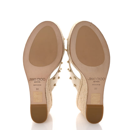 Jimmy Choo Nappa Pearl Studded Dovina 100 Espadrille Wedge Sandals 38 Latte 6 of 9