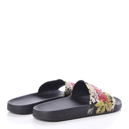 Gucci Jacquard Floral Blind for Love Slide Sandals 39 Black Multicolor 4 of 7