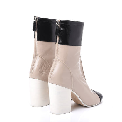 Chanel Glazed Calfskin CC Cap Toe Short Boots 38 Beige Black 4 of 9