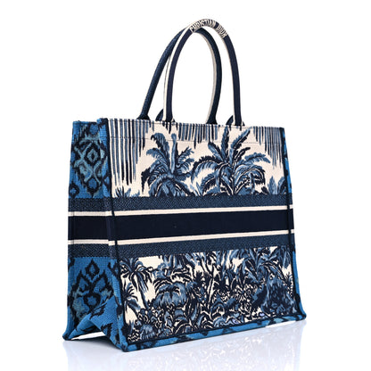 Christian Dior Canvas Embroidered Large Palm Tree Toile De Jouy Book Tote Blue Multicolor 3 of 13