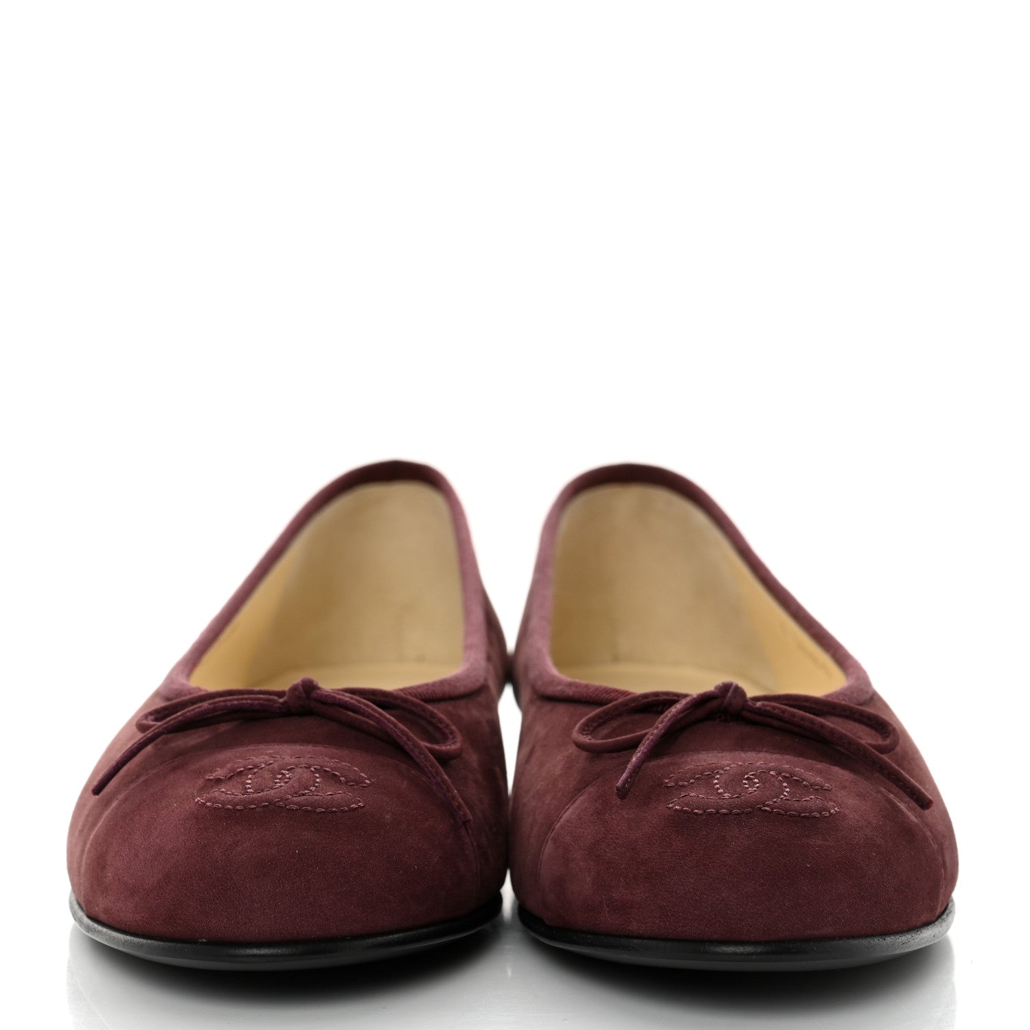 Chanel Suede Cap Toe CC Ballerina Flats 36.5 Burgundy 2 of 9