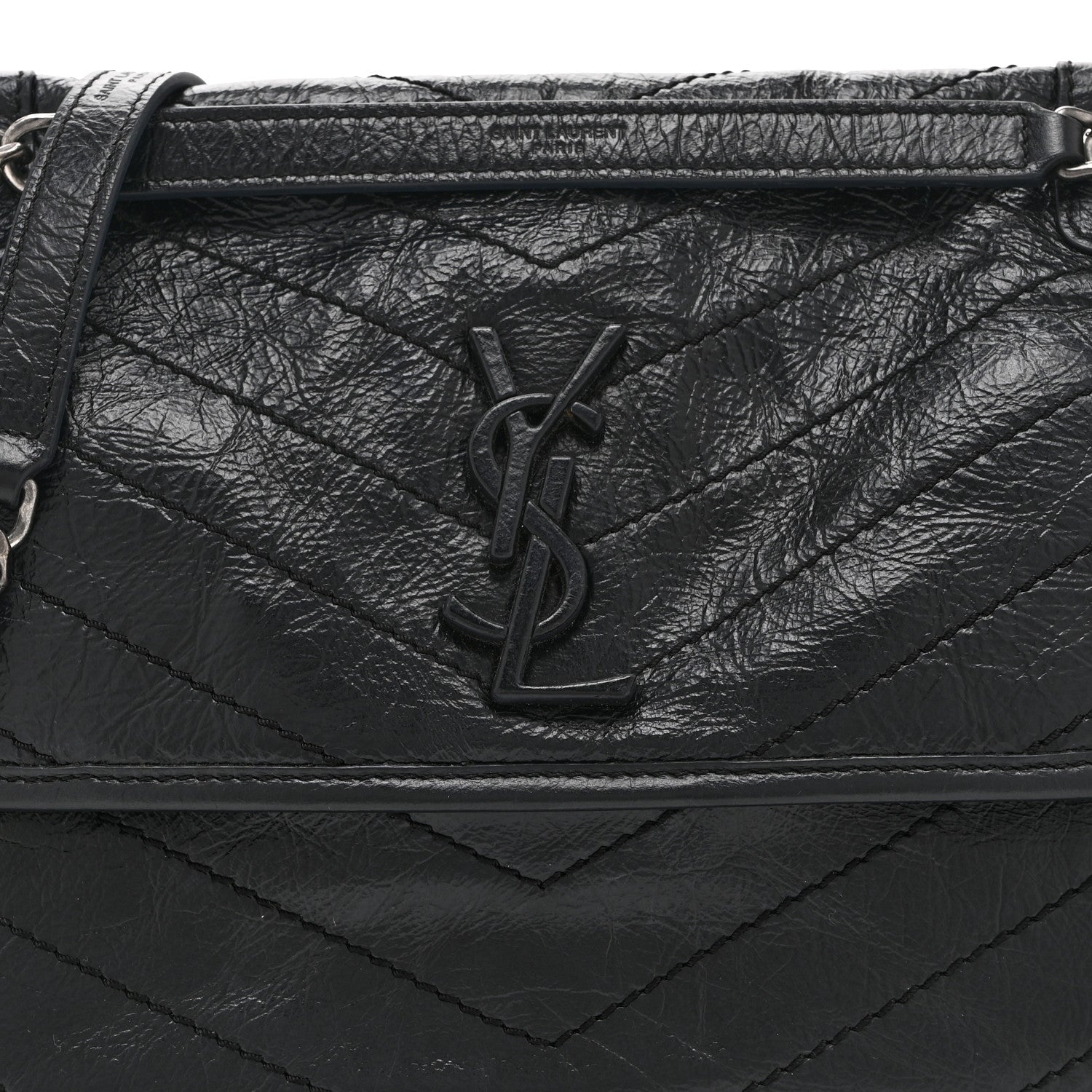 Saint Laurent Crinkled Calfskin Matelasse Monogram Medium Niki Chain Satchel Black 8 of 10